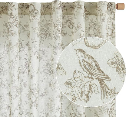 jinchan Linen Floral Curtains for Living Room 63 Inch Length Taupe Printed - Image 8