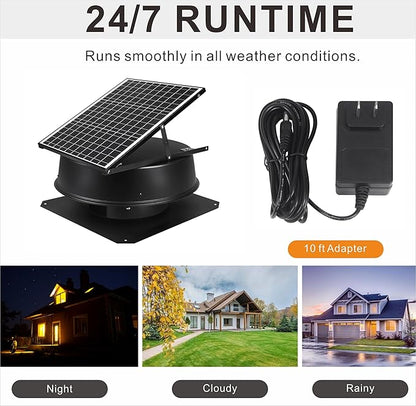 Solar Attic Fan, 40 W, 1600 CFM Large Air Flow Solar Roof Vent Fan, Low Noise - Image 2