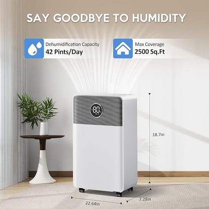 2500 Sq.Ft Dehumidifiers with Drain Hose, Max 42 Pints, Intelligent Humidity - Image 3
