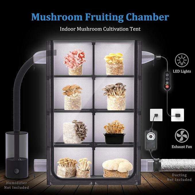 Mushroom Grow Tent Kit with Grow Light and Duct Fan, IP65 Waterproof 6500K LED - Image 2