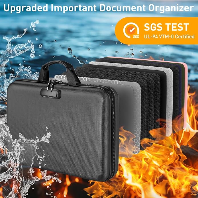 Fireproof Document Organizer Bag, 5200℉ File Organizer Safe Box, Hard Shell - Image 3
