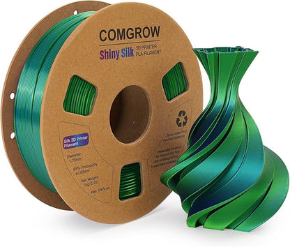 Comgrow Silk PLA 3D Printer Filament, Dual Color 2 in 1 Black and Green by Comgrow