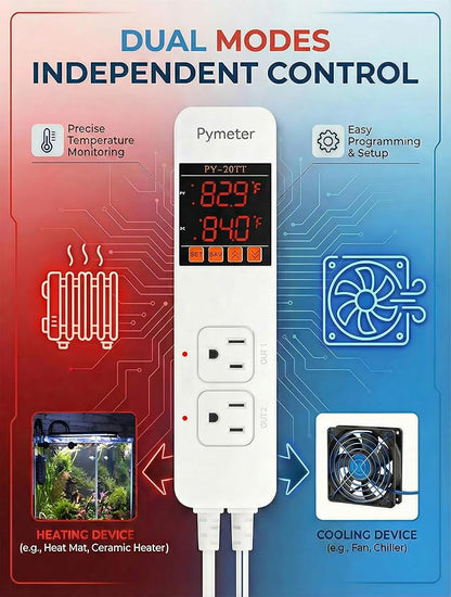 2 in 1 Digital Temperature Controller Dual Outlet Heat Mat Thermostat Reptile - Image 3