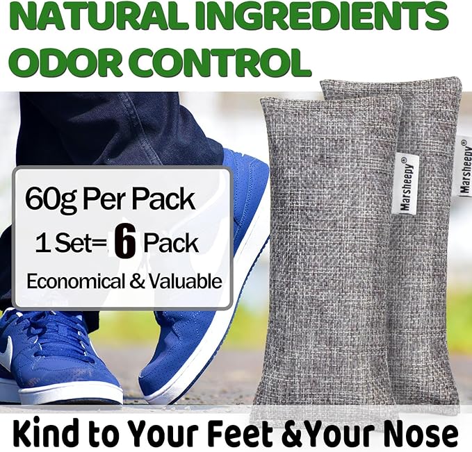 Marsheepy 6 Pack Activated Charcoal Odor Absorber Bags, Shoe Deodorizer insert - Image 3