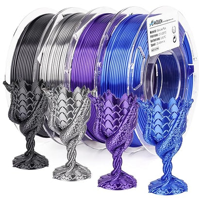 AMOLEN Silk 3D Printer Filament Bundle, PLA Filament 1.75mm Pack, Shiny 3D by AMOLEN