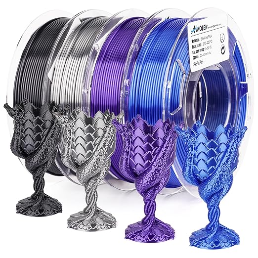 AMOLEN Silk 3D Printer Filament Bundle, PLA Filament 1.75mm Pack, Shiny 3D by AMOLEN