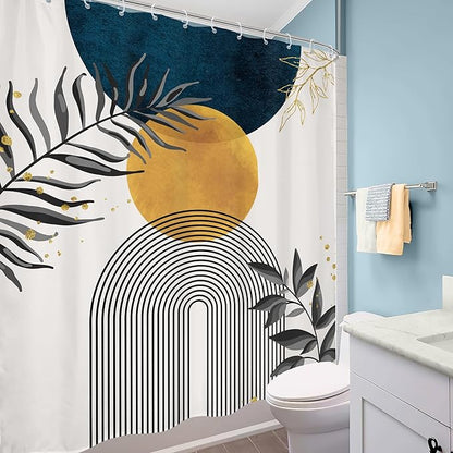 Navy Blue Boho Shower Curtain 60Wx72H Modern Bohemian Mid Century Abstract Gold - Image 4