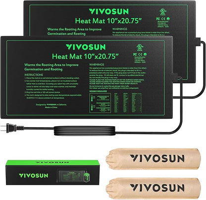 VIVOSUN 2 Pack Durable Waterproof Seedling Heat Mat 10" x 20.75" UL & by VIVOSUN