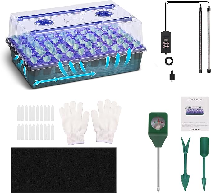 Indoor Seed Starting Kit with 60-Cell Self-Watering Tray, LED Grow Light by Terronix