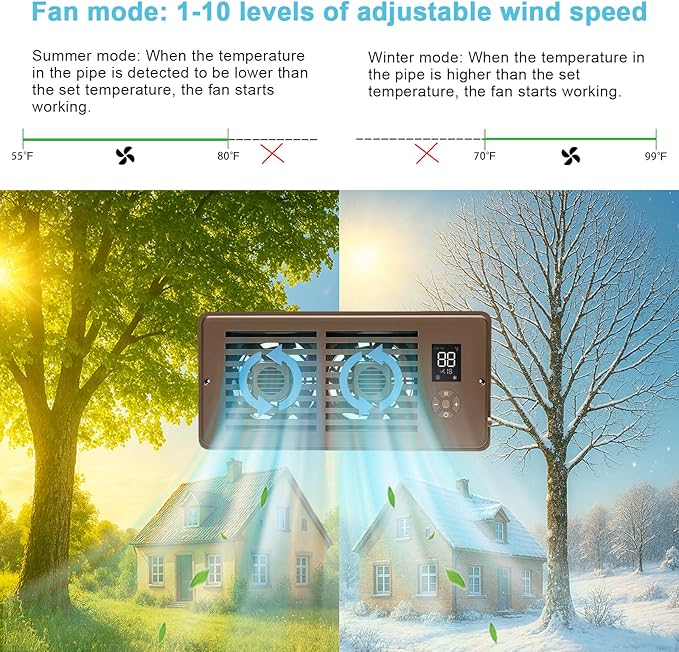 Register Booster Fan for 4" x 10" Vents Only, 10 Speeds to Control Cool and - Image 5
