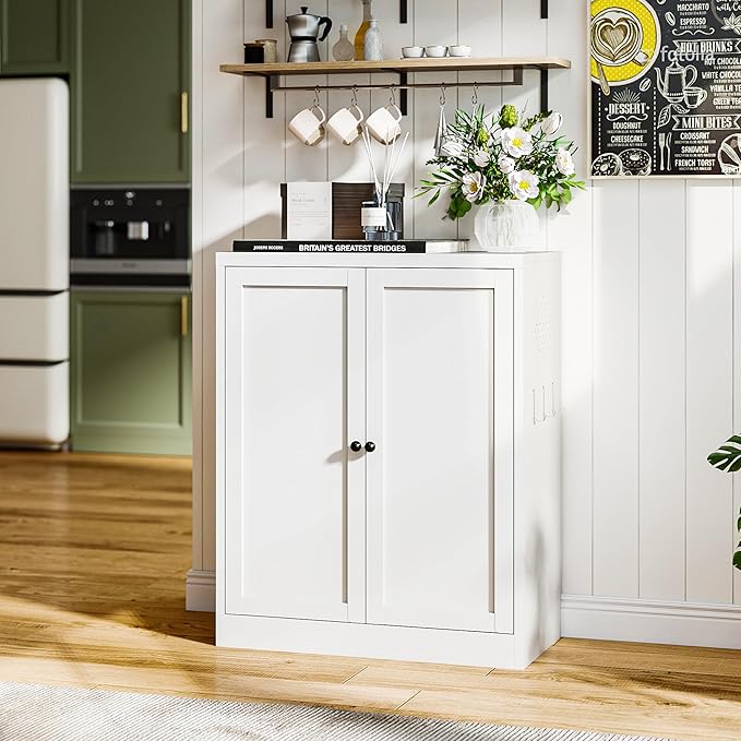 Metal Pantry Cabinet with 2 Adjustable Shelves, Small Kitchen Cupboard Storage by EKJOfficials