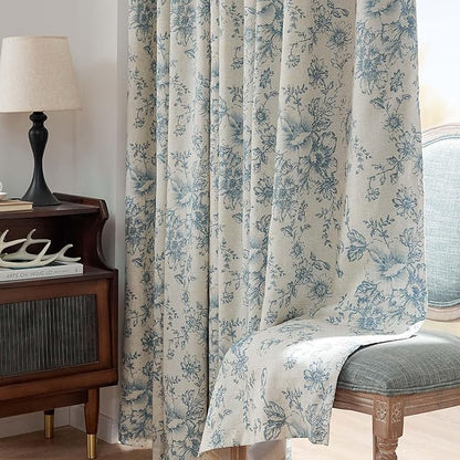 jinchan Blackout Linen Blend Curtain Floral Blackout Curtains - Image 8