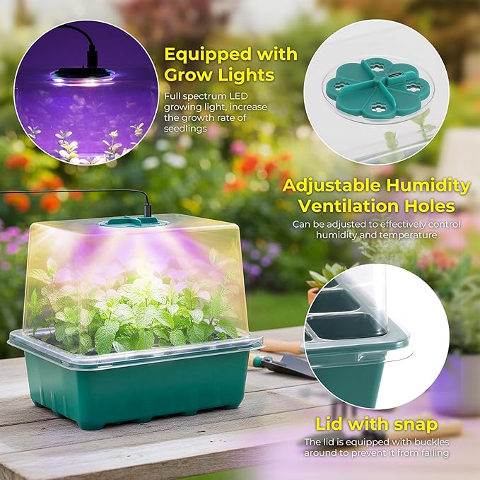Seed Starter Tray with Grow Light, Timing Controller & Adjustable Brightness & - Image 2