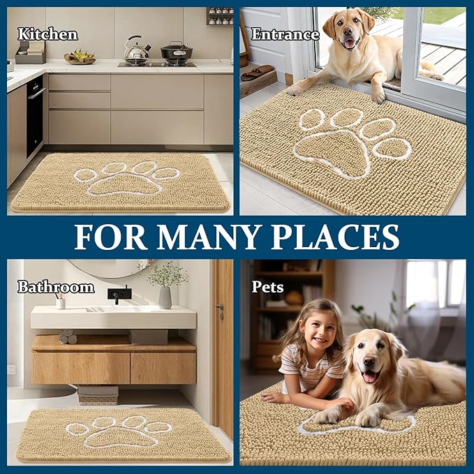 OLANLY Dog Door Mat for Muddy Paws 48x30, Paw Print Design, Absorbs Moisture - Image 8