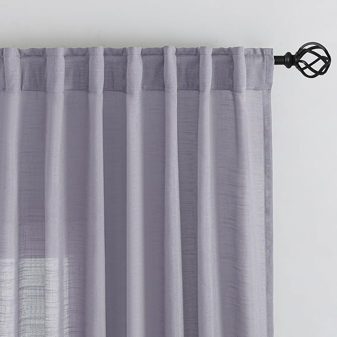 Lavender Purple Linen Back Tab Curtains 120 Inches Extra Long Ceiling to Floor - Image 7