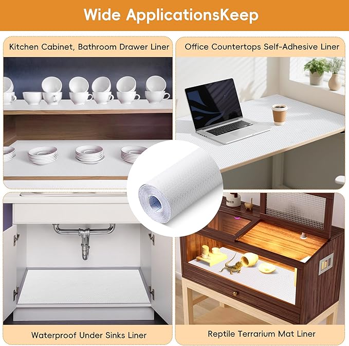 Extra Large White Shelf Liner Roll, Peel and Stick Non Slip Cabinet Liner 24" x - Image 7