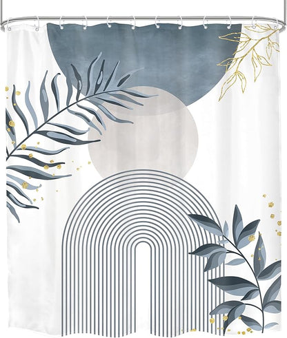 Blue Gray Boho Shower Curtain 60Wx72H Abstract Grey Bohemian Modern Leaves Mid - Image 8