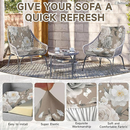 8Pcs Stretch Patio Cushion Cover, Vintage Floral Printed Couch & Sofa Slipcovers - Image 3