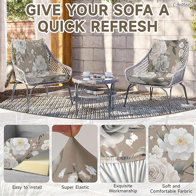 12Pcs Stretch Patio Cushion Cover, Vintage Floral Printed Couch & Sofa - Image 3