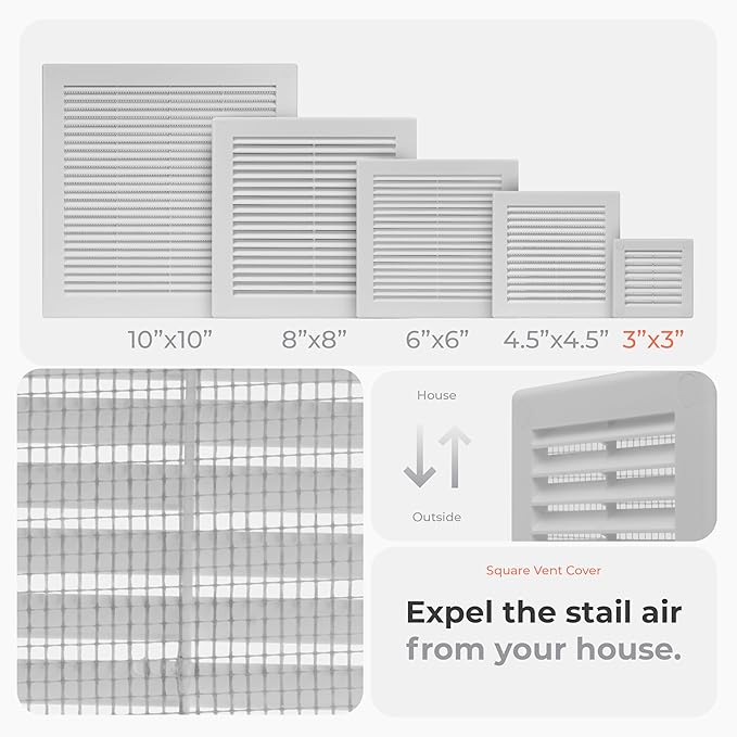 2-Pack 4" x 4" Square Air Vent Cover – White Plastic Vent Deflector - Image 3