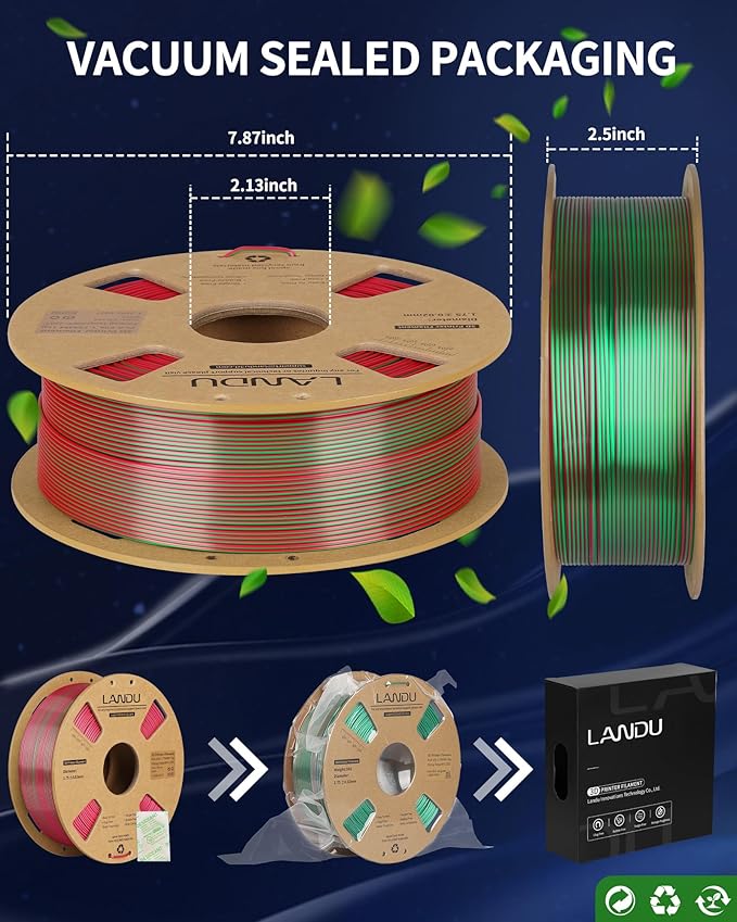 LANDU Silk Dual Color PLA Filament 1.75mm 1KG, 3D Printer Filament Dimensional - Image 6
