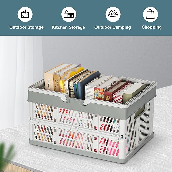 Heavy Duty Plastic Milk Crates for Storage, Collapsible Shopping Basket - Image 6