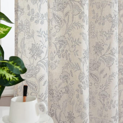 Vangao Floral Linen Curtains for Living Room 96 Inches Long Purple Grey - Image 4