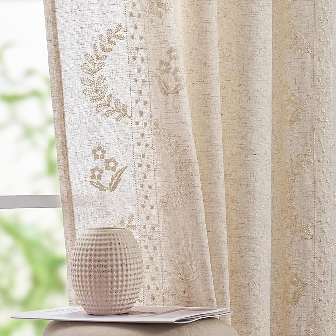 jinchan Belrose 4 Panel Curtains Set 84 Inch Length Floral Curtains Ivory - Image 3