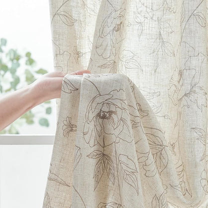 jinchan Floral Linen Curtains for Living Room 96 Inch Length Taupe Flower - Image 5