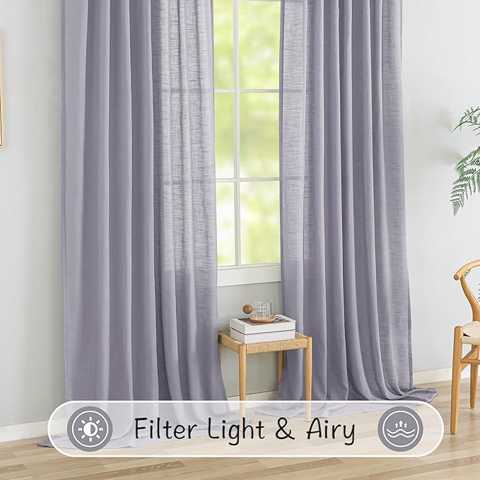 Lavender/Light Violet Linen Back Tab Curtains 64 Inches Long 2 Panels Set - Image 4
