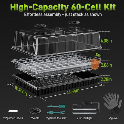 60-Cell Seed Starter Tray with Grow Light, Seedling Starter Trays with 4.08" - Image 2