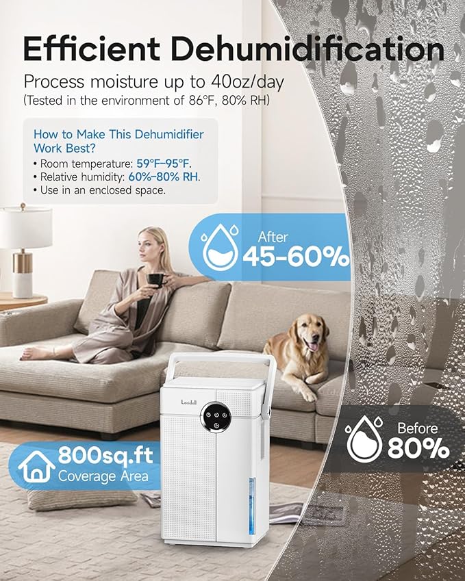 Small Dehumidifier with Drain Hose, 118oz Portable Dehumidifier - Image 3
