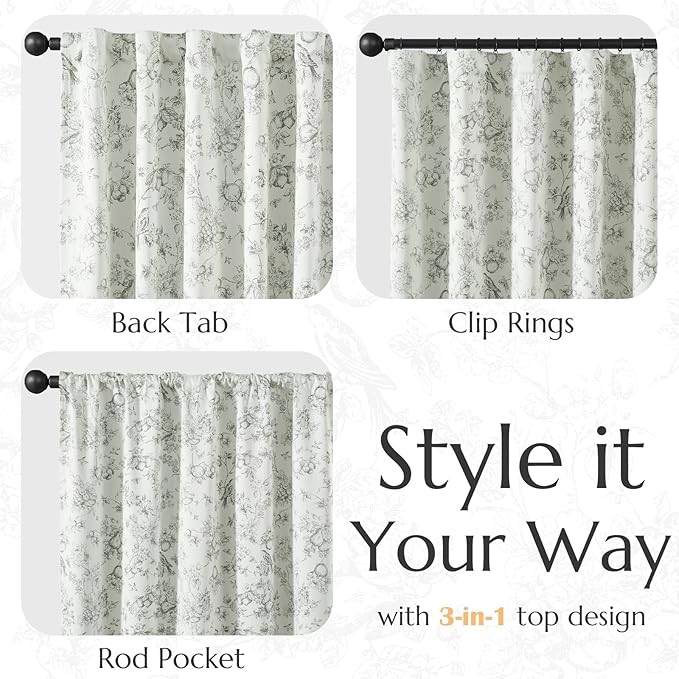 jinchan 95% Blackout Floral Curtains 96 Inches Long, Printed Flower Sage Green - Image 4