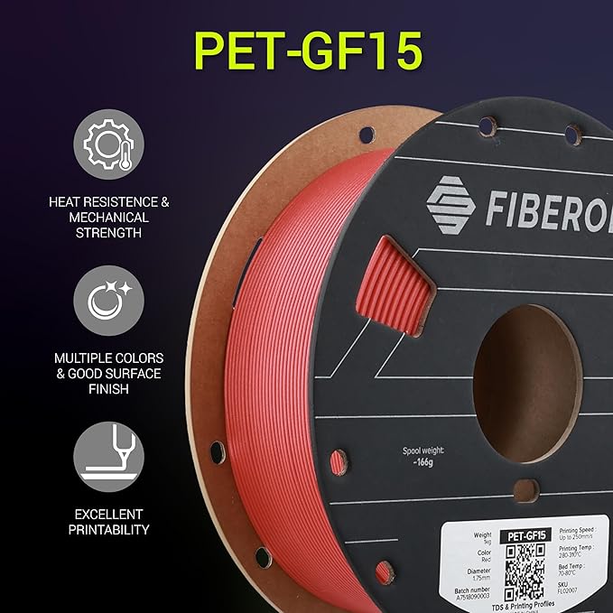 Polymaker Fiberon Red PET-GF15 3D Printer Filament 1.75mm 1KG, 15% Glass Fiber - Image 2