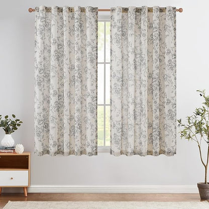 jinchan Linen Blend Curtain Floral Curtains by JINCHAN