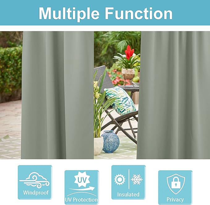 RYB HOME Outdoor Curtains for Patio Waterproof Tab Top Block Sunlight Thermal - Image 5