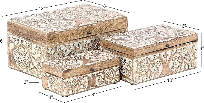 Deco 79 Mango Wood Floral Decorative Box Decorative Keepsake Boxes - Image 14