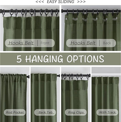 DONREN Olive Dark Green Linen Back Tab Curtains 84 Inches Long 2 Panels Set - Image 3