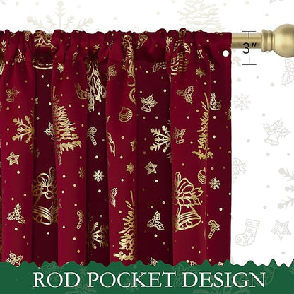 NICETOWN 2 Christmas Red Curtains 52 x 90 Inch, Holiday Style Window Treatment - Image 3