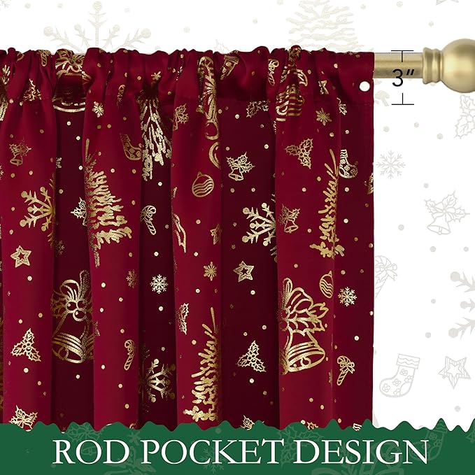 NICETOWN 2 Panels Christmas Red Curtains 52 x 63 Inch - Image 2