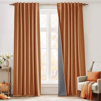 RYB HOME Burnt Orange Total Blackout Curtains Linen Texture, Fall Curtains by RYBHOME