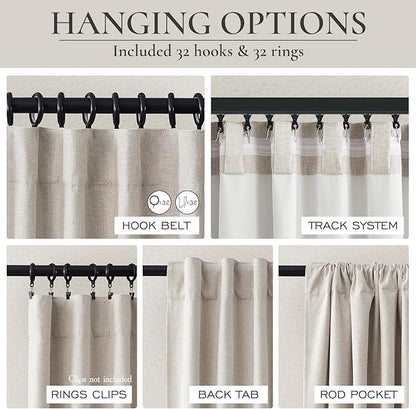 Natural Linen Blackout 92 Inch Bedroom Curtains 2 Panel Sets, Rustic Boho Cream - Image 4