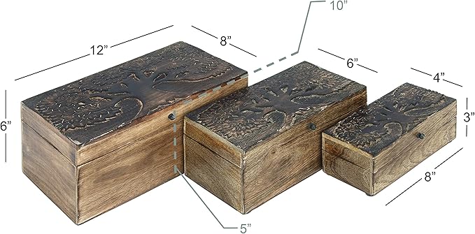 Deco 79 Mango Wood Floral Handmade Decorative Box Decorative Keepsake Boxes - Image 6
