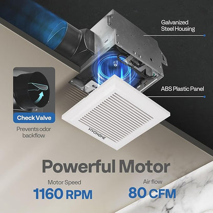 VIVOHOME Ultra-Quiet 80 CFM Bathroom Exhaust Fan, 1.5 Sone 95 Sq.Ft Coverage - Image 4