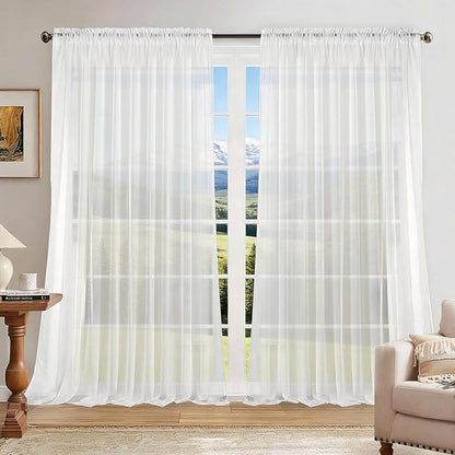 Dreaming Casa Solid Sheer Curtains Draperies White Rod Pocket 2 Panels 100" W x by DreamingCasa