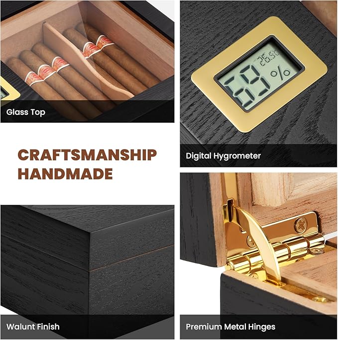 Cigar Humidor, Modern Glass Top Cedar Humidor Cigar Box - Image 4