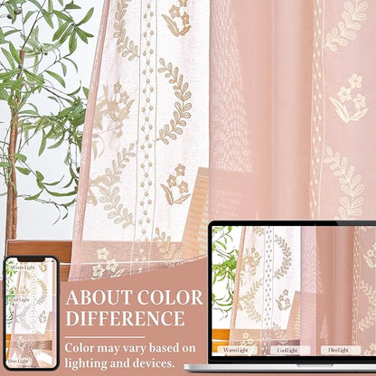 jinchan Belrose Pink Floral Sheer Curtains - Image 8