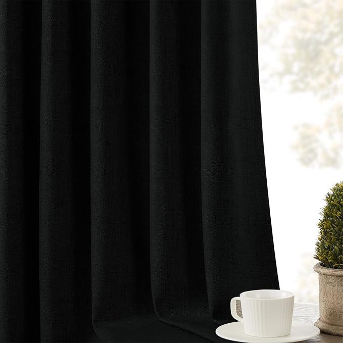 CUCRAF Linen 100% Blackout Curtains 72 Inch Length 2 Panels Set, Back Tab and - Image 8