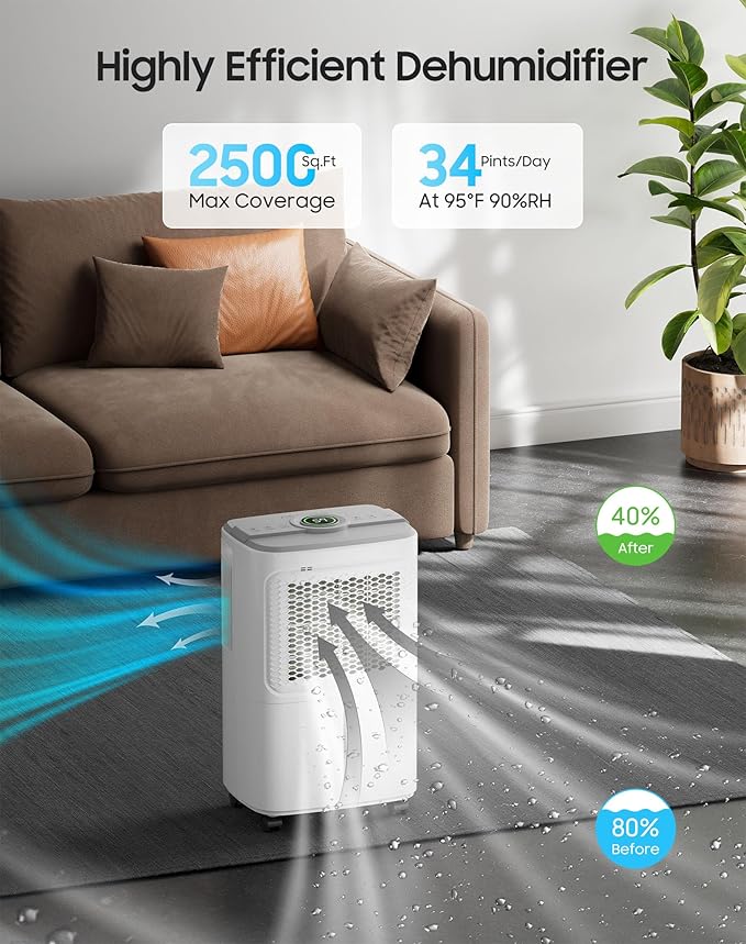 2500 Sq.Ft Dehumidifier for Basement Home, ASAHWo 34 Pints Dehumidifier - Image 2