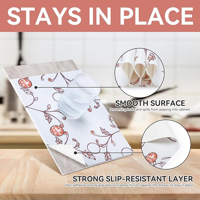 RAY STAR Shelf Liner, 12 Inch x 10 Feet Non Adhesive Floral Kitchen Cabinet - Image 3